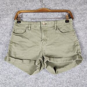 H&M Shorts Women Olive Green Rolled Hem Denim Size 8 Stretch Mid Rise Casual